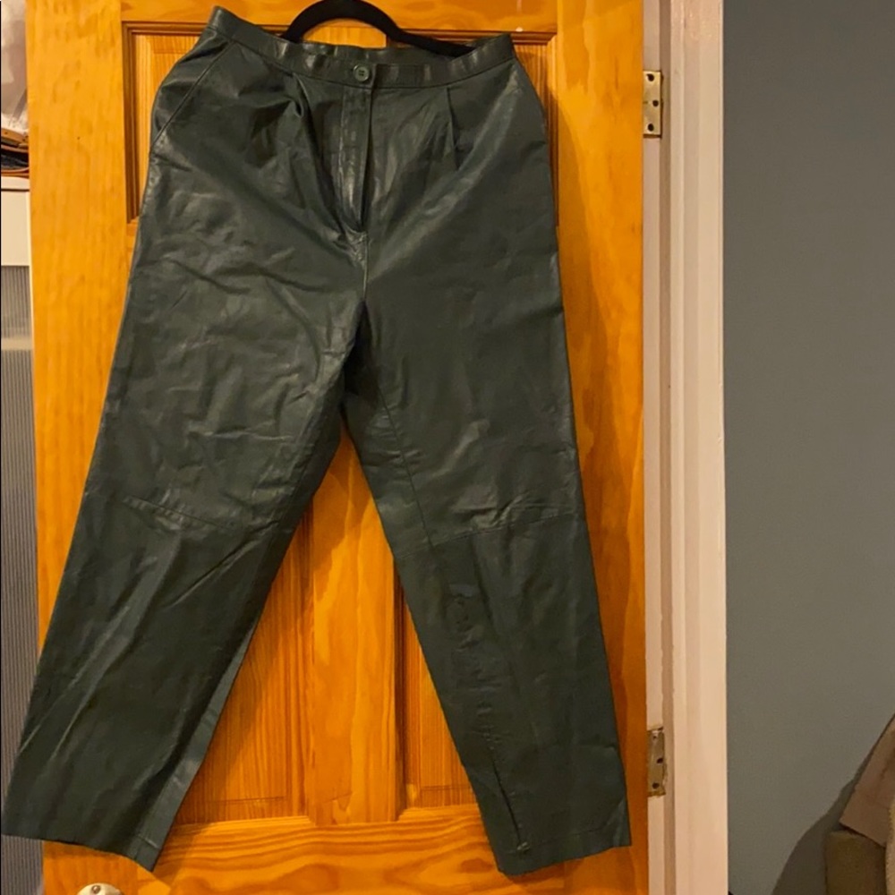 Olive green leather pants slightly used